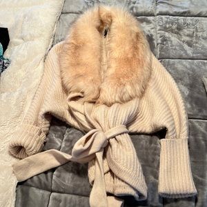 Marciano faux fur collar beige wrap sweater